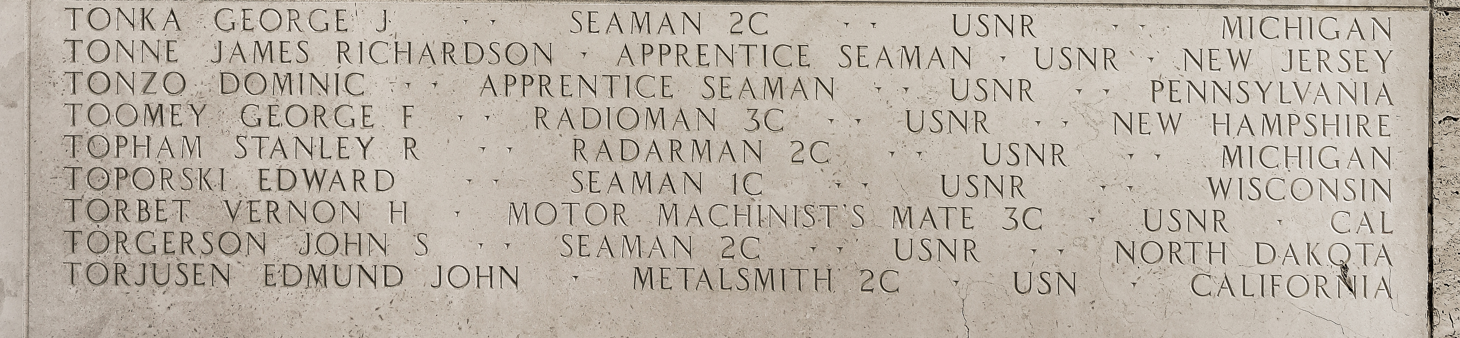 James Richardson Tonne, Apprentice Seaman